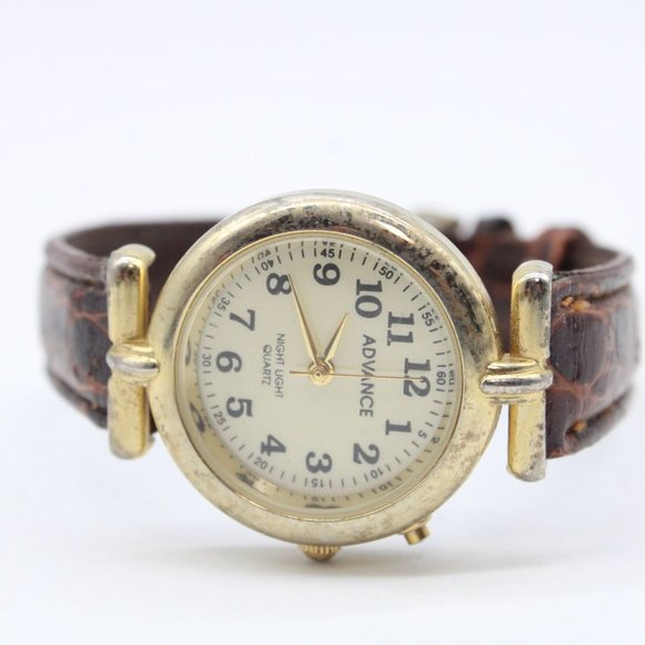 Vintage Advance Watch Womens Gold Tone Stainless Steel Brown Leather Band - Picture 5 of 7